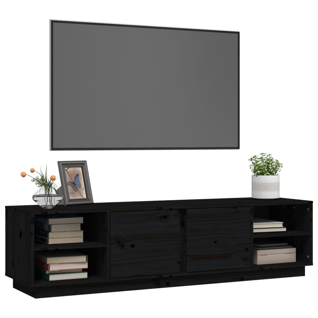 Comodă TV, negru, 156x40x40 cm, lemn masiv de pin Lando - Lando