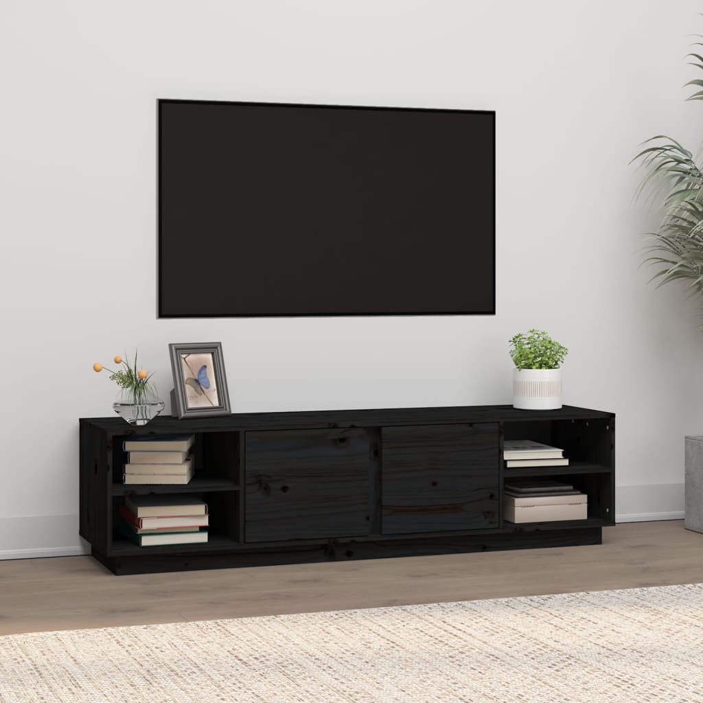 Comodă TV, negru, 156x40x40 cm, lemn masiv de pin Lando - Lando