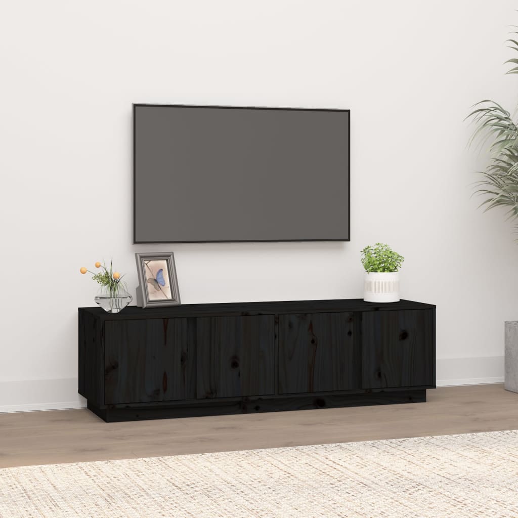 Comodă TV, negru, 140x40x40 cm, lemn masiv de pin Lando - Lando