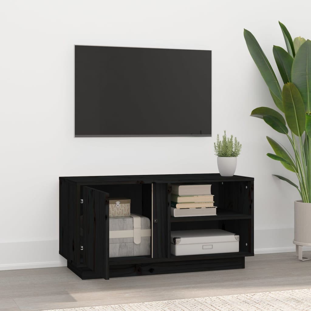 Comodă TV, negru, 80x35x40,5 cm, lemn masiv de pin Lando - Lando