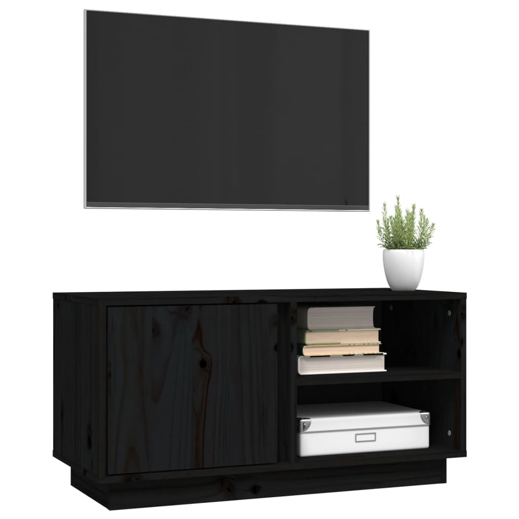 Comodă TV, negru, 80x35x40,5 cm, lemn masiv de pin Lando - Lando