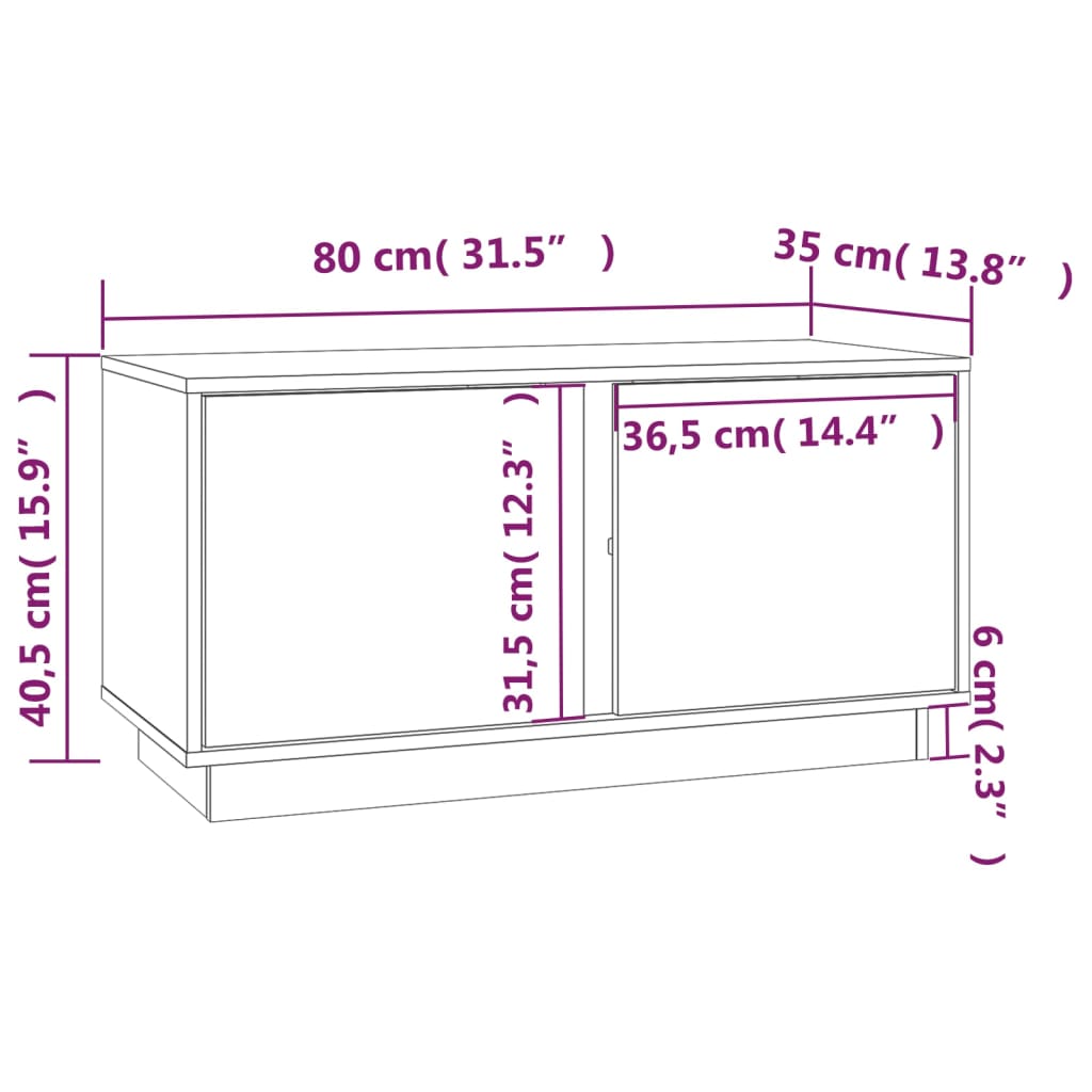 Comodă TV, alb, 80x35x40,5 cm, lemn masiv de pin Lando - Lando