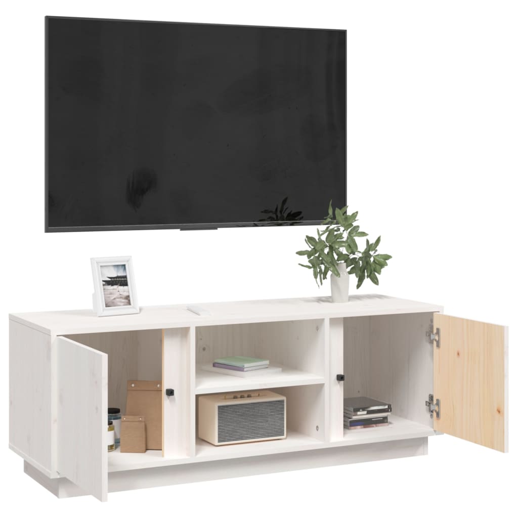 Comodă TV, alb, 110x35x40,5 cm, lemn masiv de pin Lando - Lando