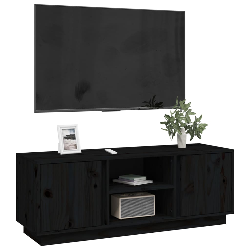 Comodă TV, negru, 110x35x40,5 cm, lemn masiv de pin Lando - Lando