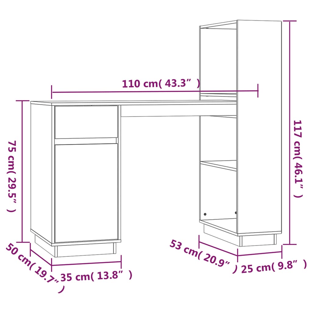 Birou, maro miere, 110x53x117 cm, lemn masiv de pin - Lando