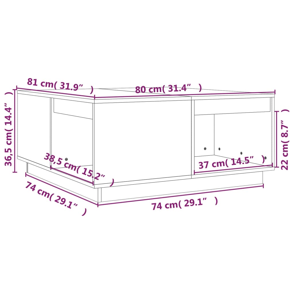 Măsuță de cafea, gri, 80x81x36,5 cm, lemn masiv de pin Lando - Lando