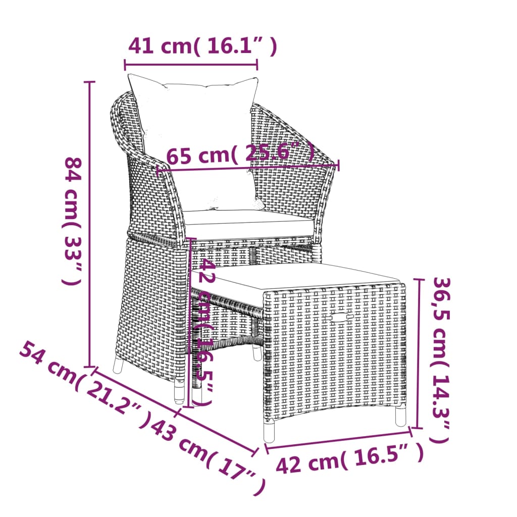 Set mobilier de grădină cu perne, 2 piese, maro, poliratan Lando - Lando