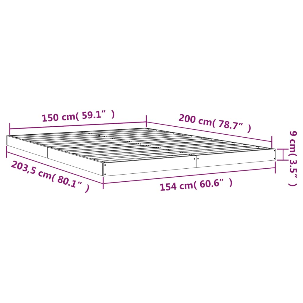 Cadru de pat King Size 5FT, gri, 150x200 cm, lemn masiv de pin - Lando