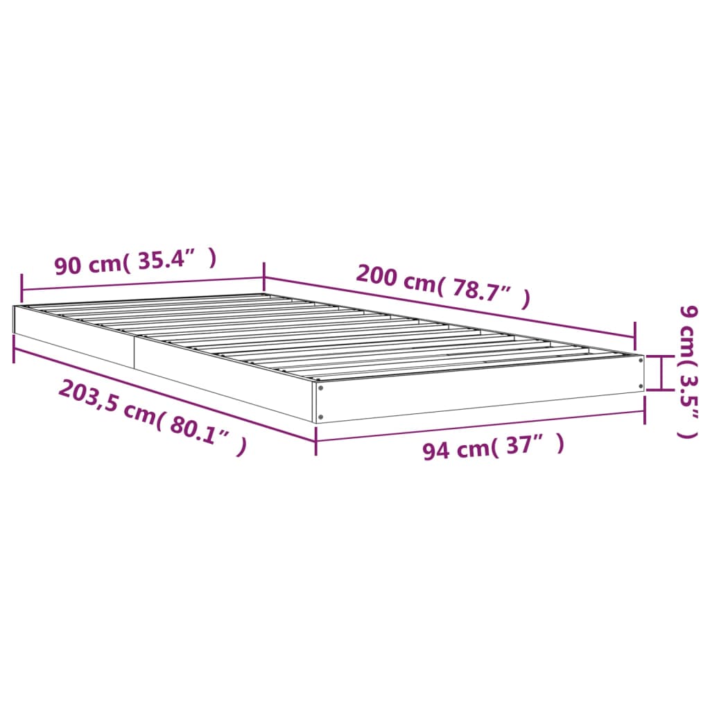 Cadru de pat, gri, 90x200 cm, lemn masiv de pin - Lando