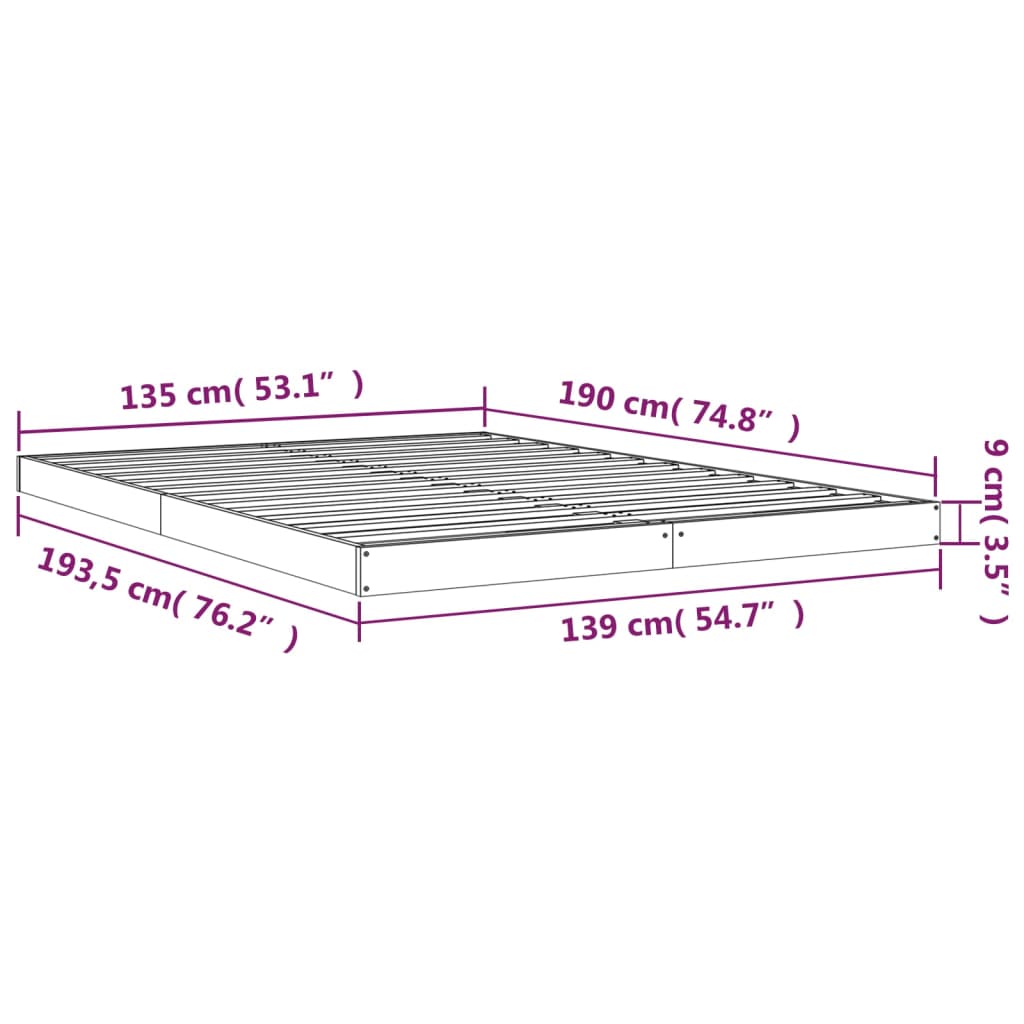 Cadru de pat dublu, alb, 135x190 cm, lemn masiv de pin - Lando