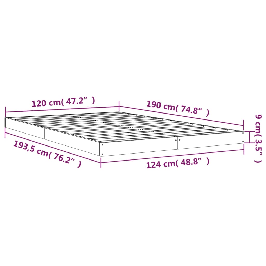 Cadru de pat dublu mic, 120x190 cm, alb, lemn masiv de pin - Lando