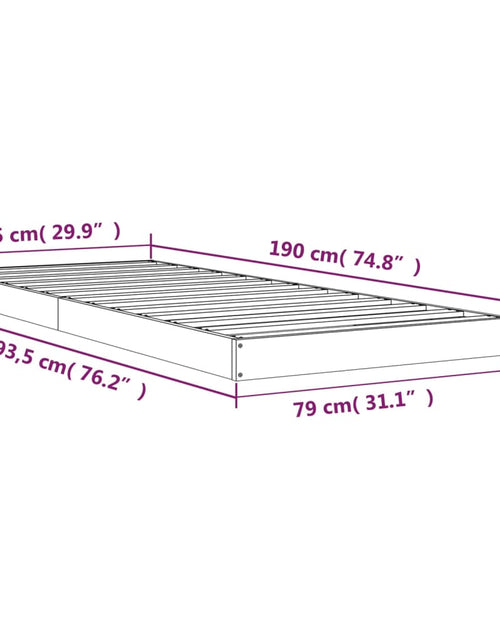 Încărcați imaginea în vizualizatorul Galerie, Cadru de pat, negru, 75x190 cm, mic, single, lemn masiv de pin - Lando
