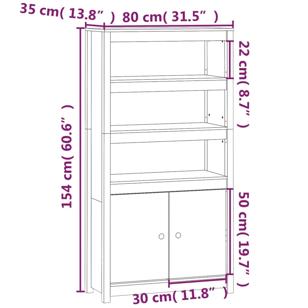 Dulap înalt, alb, 80x35x154 cm, lemn masiv de pin Lando - Lando