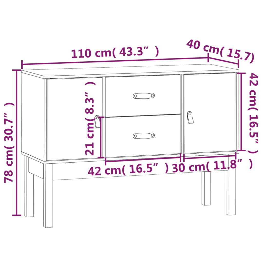 Servantă, alb, 110x40x78 cm, lemn masiv de pin Lando - Lando