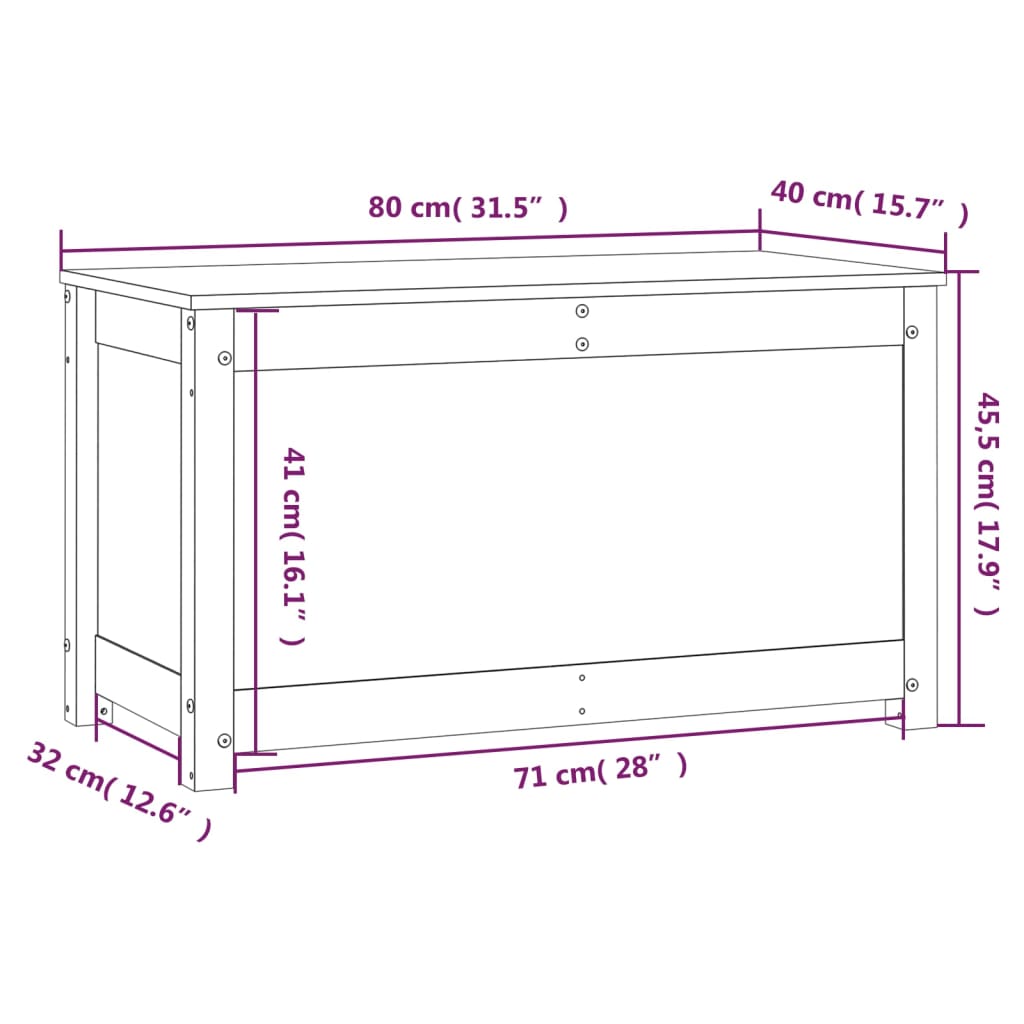 Cutie de depozitare, negru, 80x40x45,5 cm, lemn masiv de pin - Lando