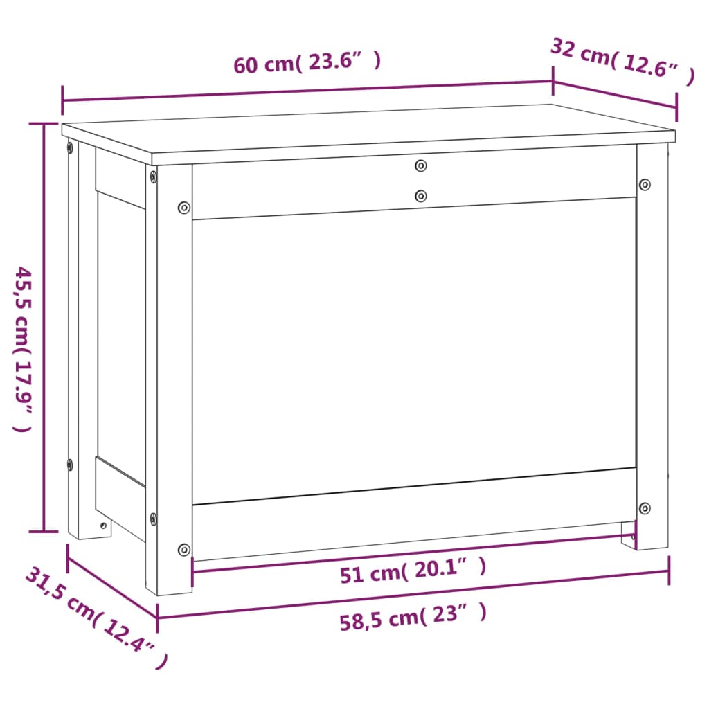 Cutie de depozitare, negru, 60x32x45,5 cm, lemn masiv de pin - Lando