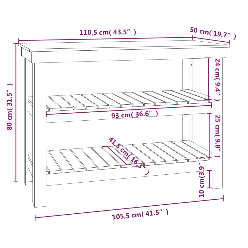 Banc de lucru, negru, 110,5x50x80 cm, lemn masiv pin Lando - Lando