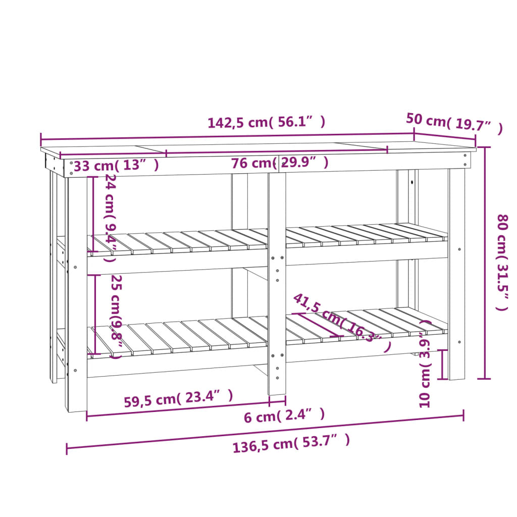 Banc de lucru, gri, 142,5x50x80 cm, lemn masiv pin Lando - Lando