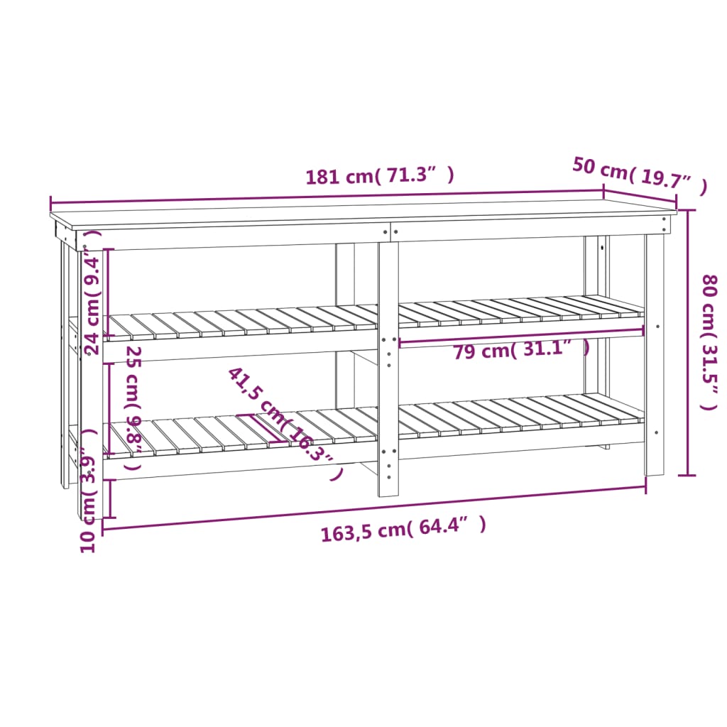 Banc de lucru, gri, 181x50x80 cm, lemn masiv pin Lando - Lando