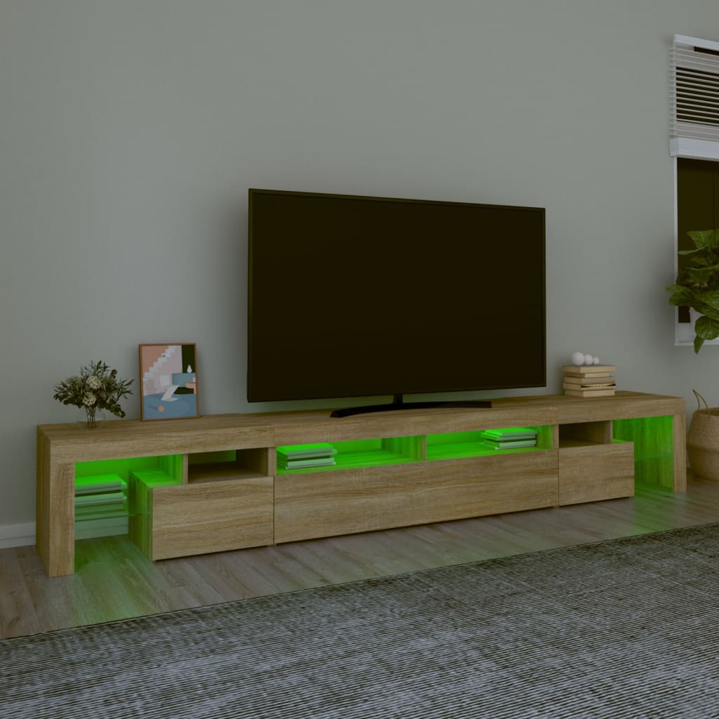 Comodă TV cu lumini LED, stejar sonoma,260x36,5x40cm - Lando