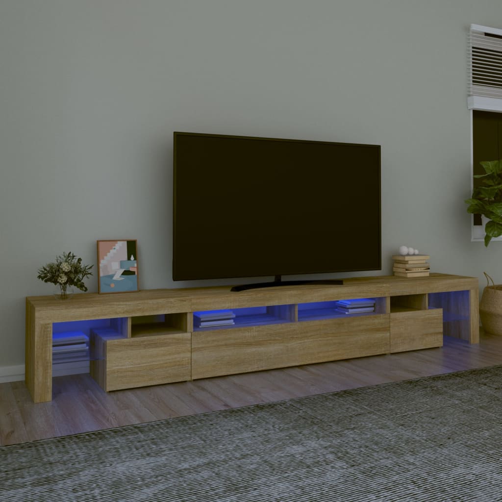 Comodă TV cu lumini LED, stejar sonoma,260x36,5x40cm - Lando