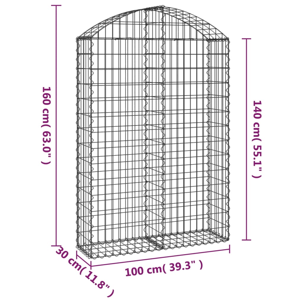 Coș gabion arcuit, 100x30x140/160 cm, fier galvanizat Lando - Lando