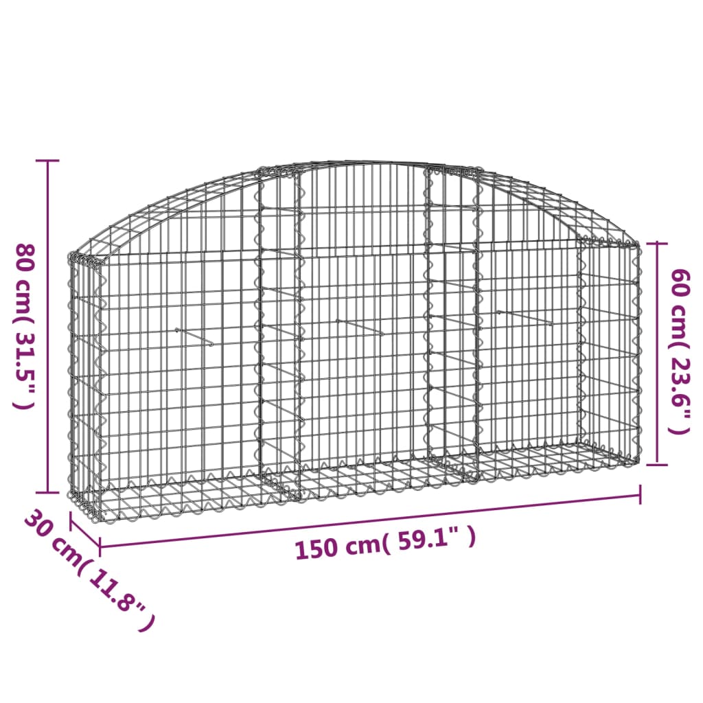 Coș gabion arcuit, 150x30x60/80 cm, fier galvanizat Lando - Lando