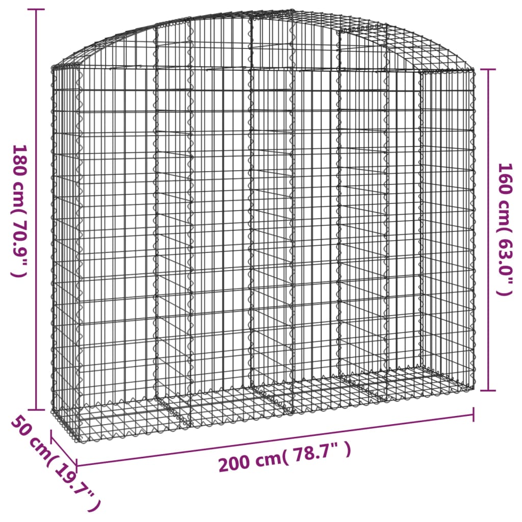 Coș gabion arcuit, 200x50x160/180 cm, fier galvanizat Lando - Lando