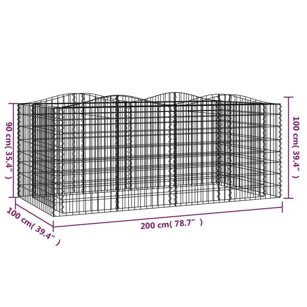 Strat înălțat cu gabion arcuit, 200x100x100 cm, fier galvanizat Lando - Lando