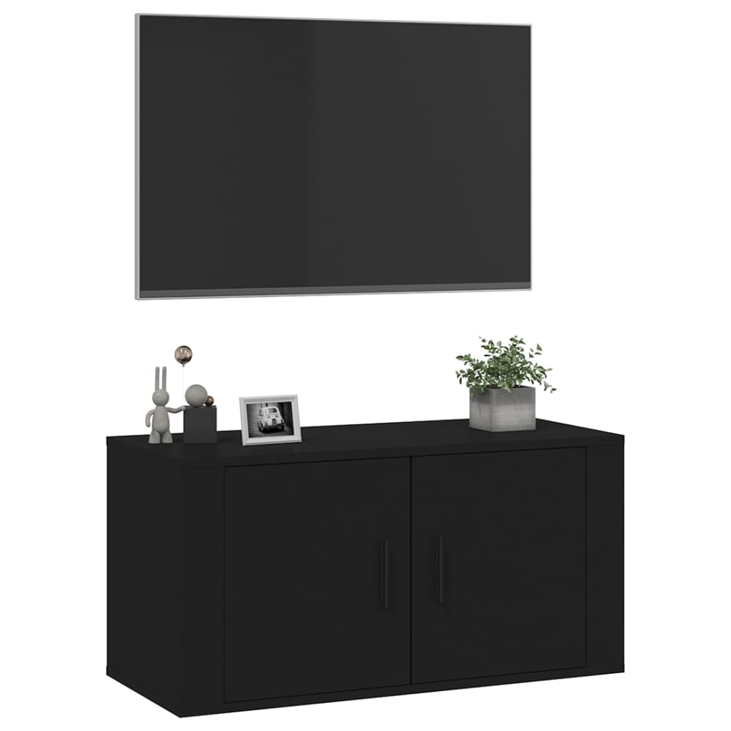 Dulap TV montat pe perete, negru, 80x34,5x40 cm Lando - Lando