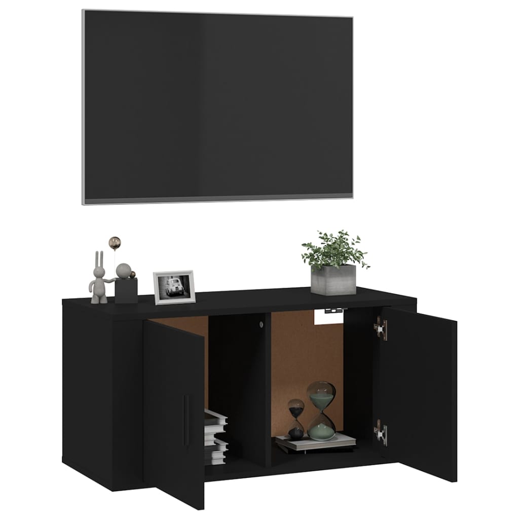 Dulap TV montat pe perete, negru, 80x34,5x40 cm Lando - Lando