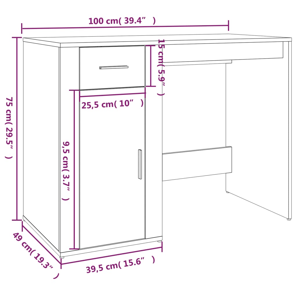 Birou, stejar sonoma, 100x49x75 cm, lemn prelucrat - Lando