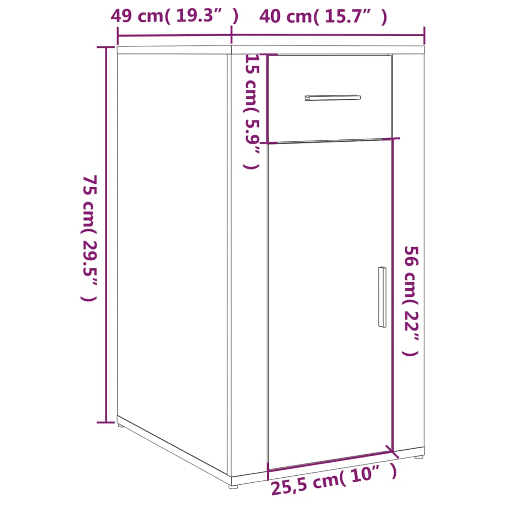 Birou, alb extralucios, 40x49x75 cm, lemn prelucrat - Lando