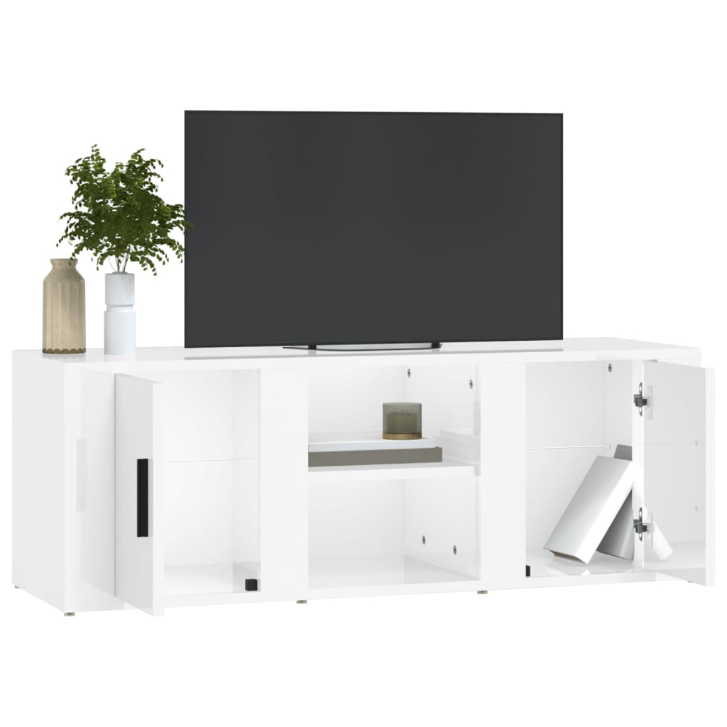 Comodă TV, alb extralucios, 100x31,5x35 cm, lemn prelucrat Lando - Lando