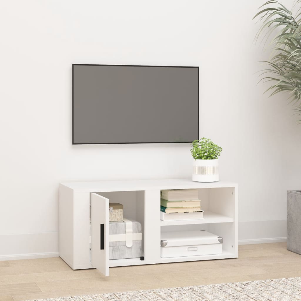 Comodă TV, alb, 80x31,5x36 cm, lemn prelucrat Lando - Lando
