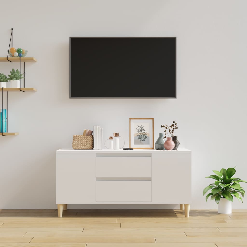 Comodă TV, alb extralucios, 102x44,5x50 cm, lemn prelucrat Lando - Lando