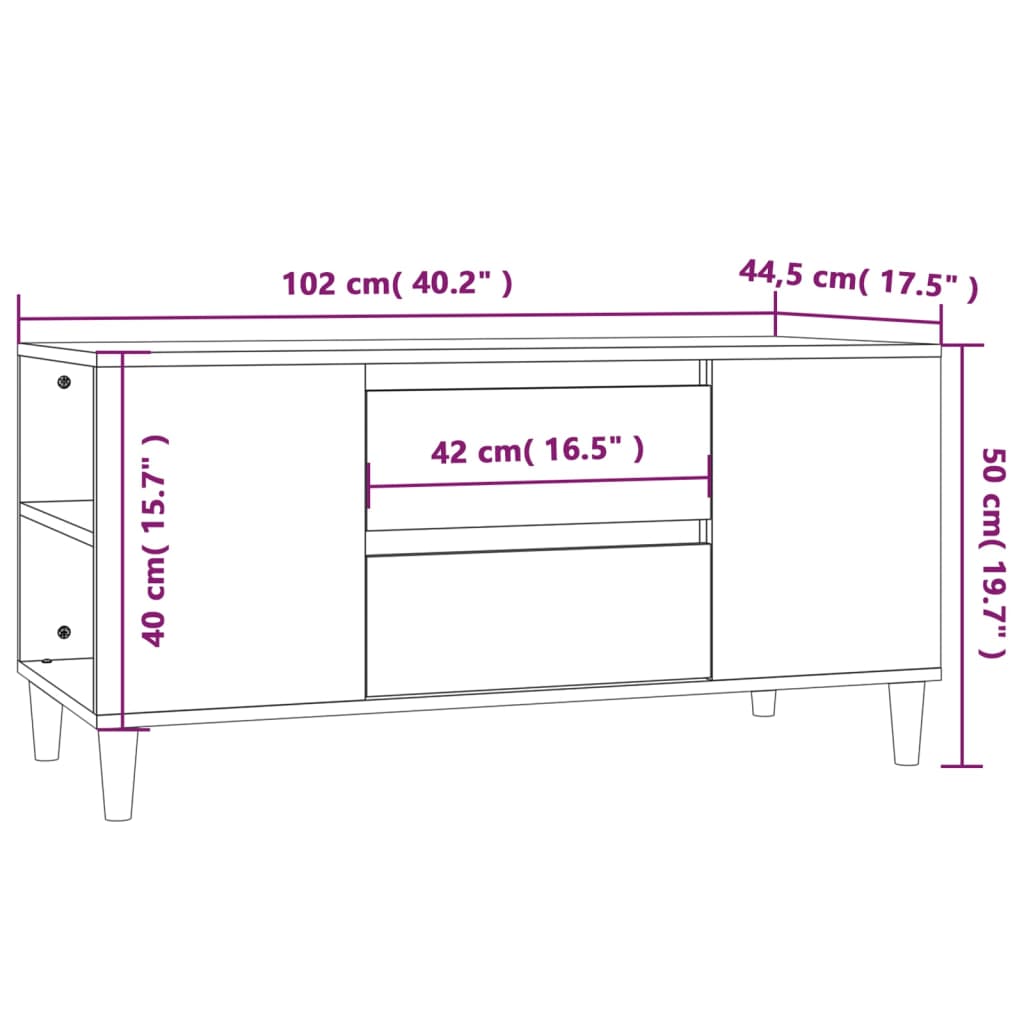 Comodă TV, gri beton, 102x44,5x50 cm, lemn prelucrat Lando - Lando