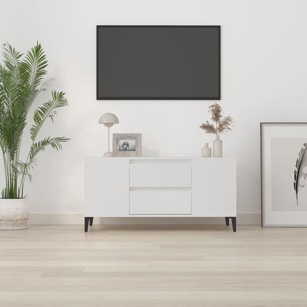 Comodă TV, alb, 102x44,5x50 cm, lemn prelucrat Lando - Lando