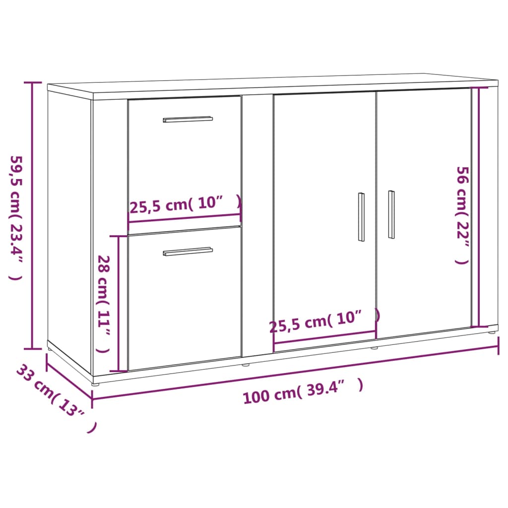 Servantă, gri beton, 100x33x59,5 cm, lemn prelucrat Lando - Lando