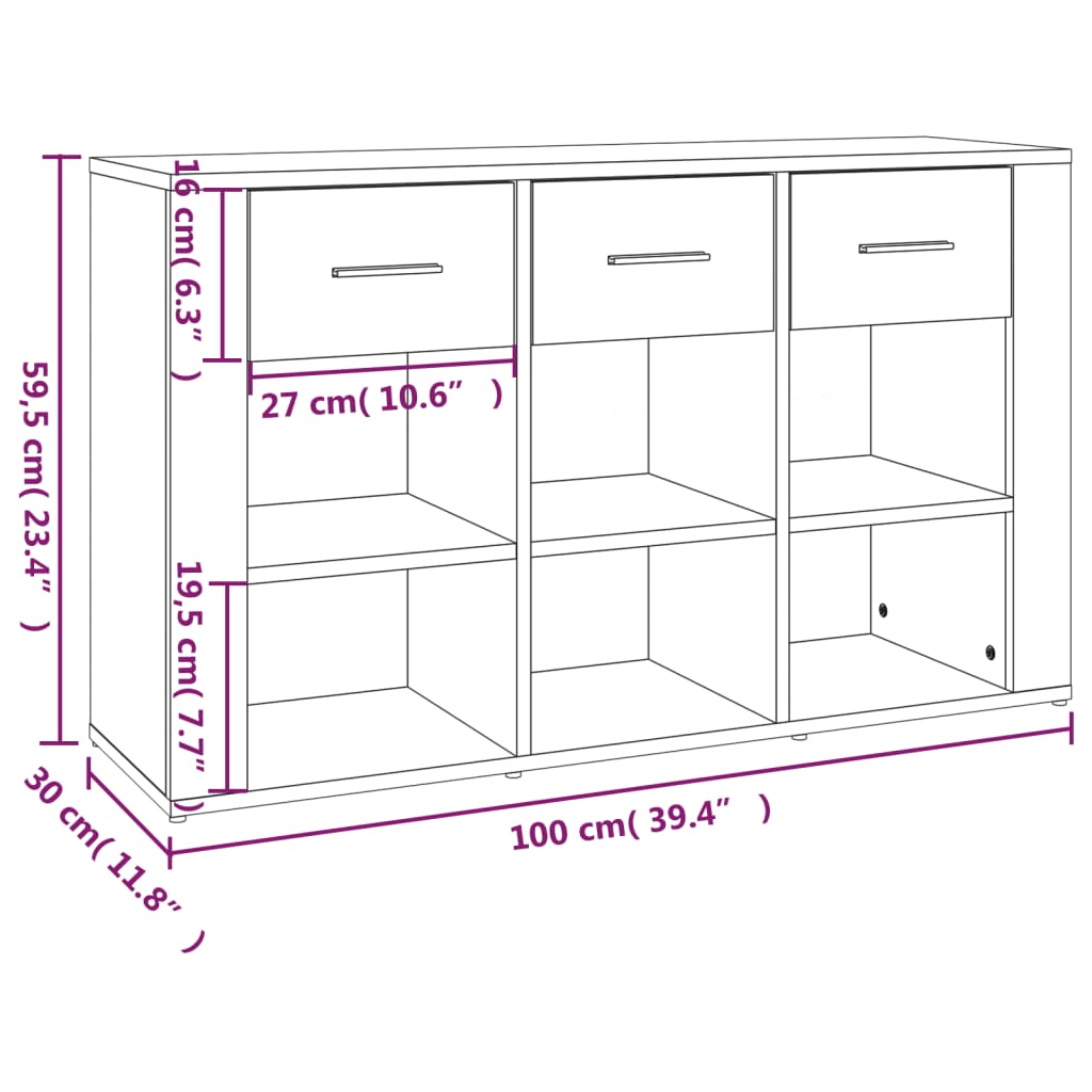 Servantă, gri sonoma, 100x30x59,5 cm, lemn compozit Lando - Lando