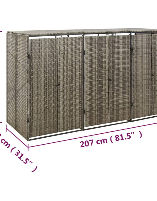 Загрузите изображение в средство просмотра галереи, Magazie de pubele triplă, gri, 207x80x117 cm, poliratan Lando - Lando
