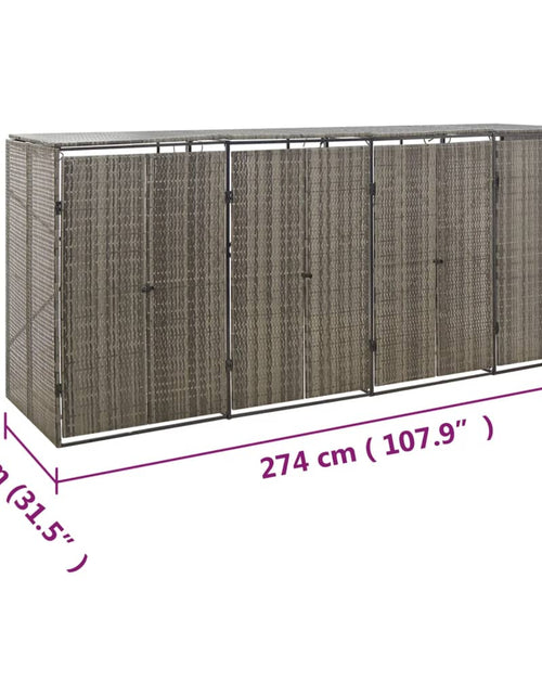 Загрузите изображение в средство просмотра галереи, Magazie de pubele cvadruplă, gri, 274x80x117 cm, poliratan - Lando
