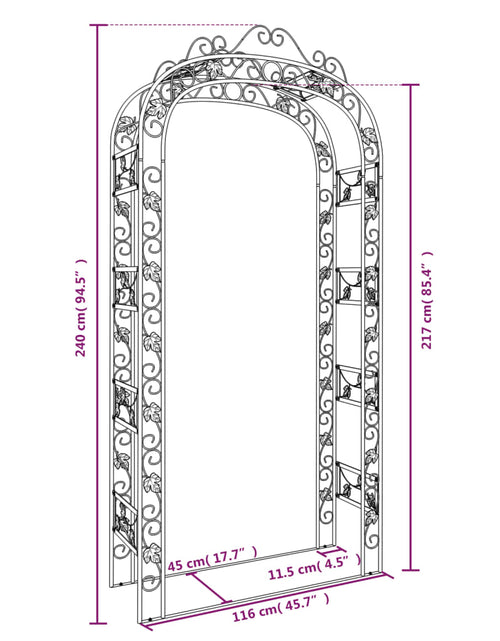 Încărcați imaginea în vizualizatorul Galerie, Arcadă de grădină, negru, 116x45x240 cm, oțel - Lando
