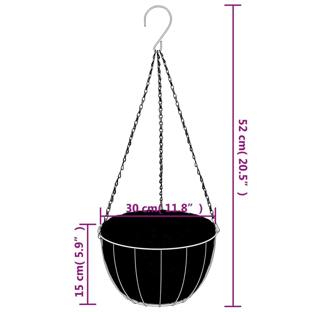 Jardiniere suspendate căptușeală cocos 4 buc. Ø 30x52cm oțel - Lando