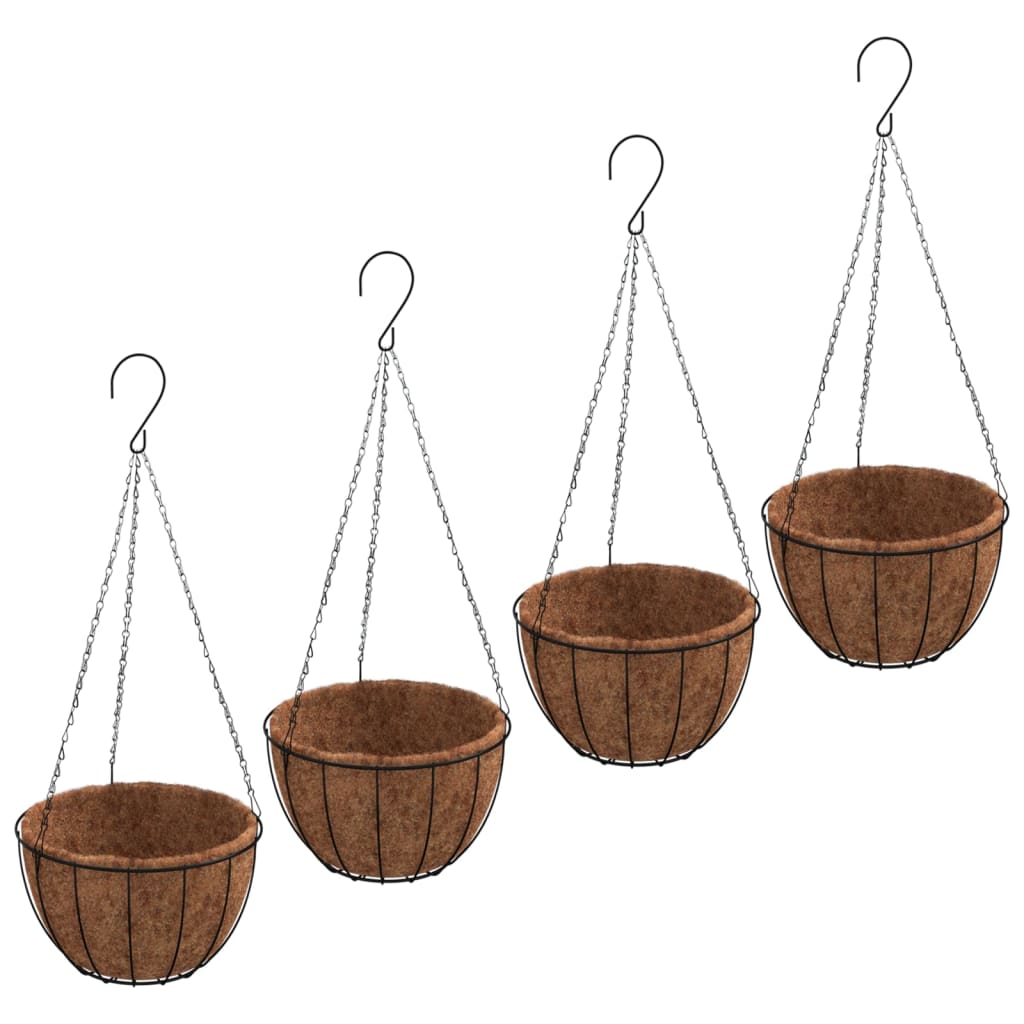 Jardiniere suspendate căptușeală cocos 4buc negru Ø35x52cm oțel - Lando