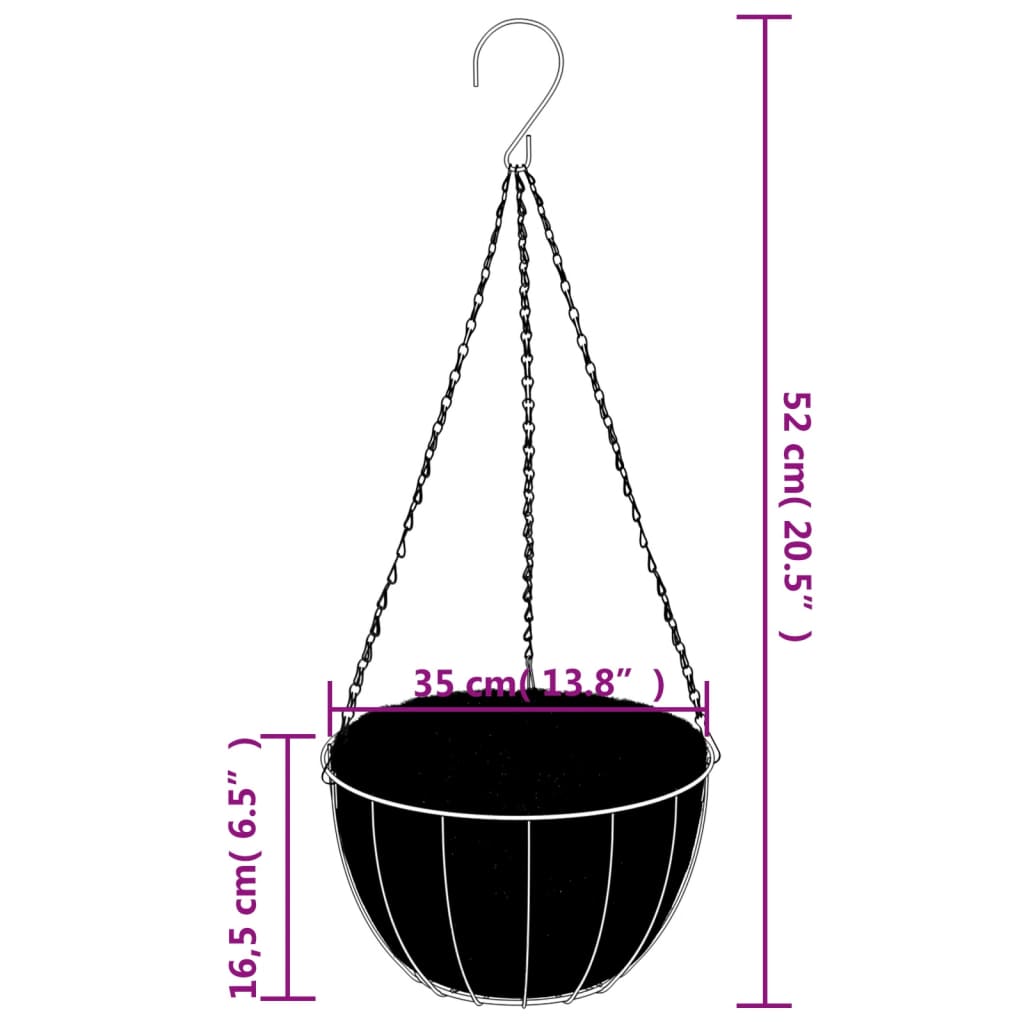 Jardiniere suspendate căptușeală cocos 4buc negru Ø35x52cm oțel - Lando