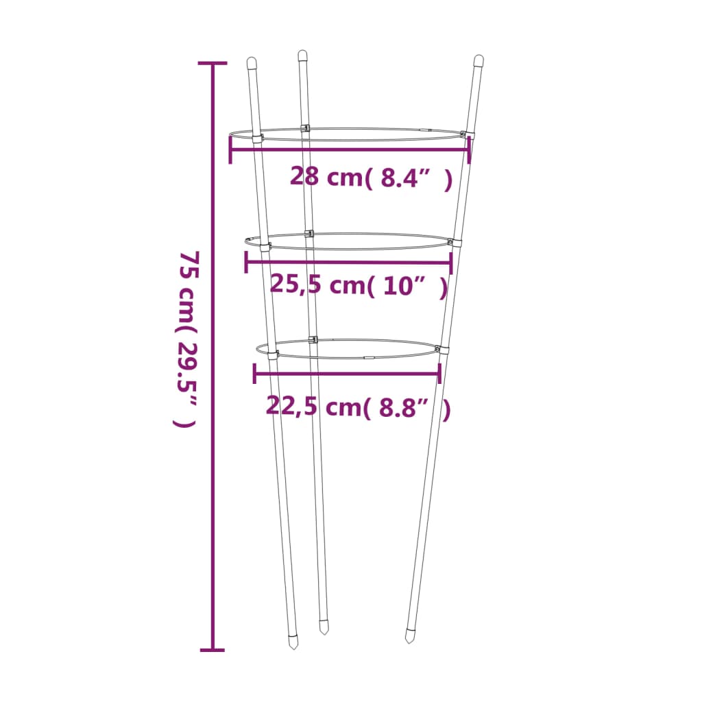 Suport plante de grădină cu 3 inele, 5 buc, verde, 45 cm,