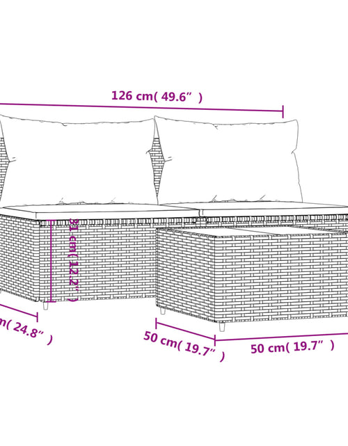 Загрузите изображение в средство просмотра галереи, Set mobilier de grădină cu perne, 3 piese, maro, poliratan - Lando
