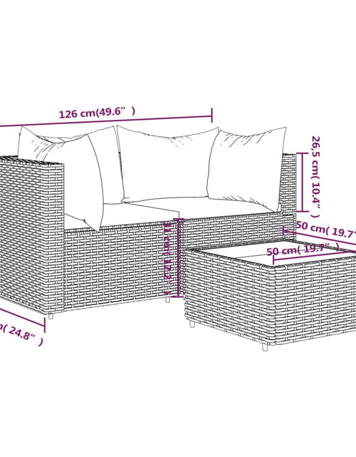 Загрузите изображение в средство просмотра галереи, Set mobilier de grădină cu perne, 3 piese, gri, poliratan - Lando
