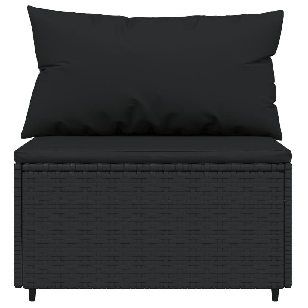 Set mobilier de grădină cu perne, 3 piese, negru, poliratan